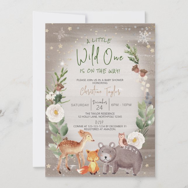 Invitación Un poco salvaje, Baby Shower de Animales de Invier (Anverso)