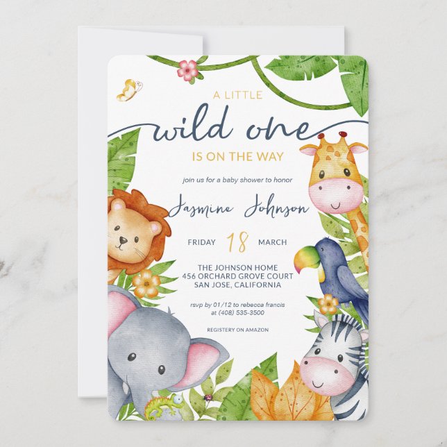 Invitación Un poco salvaje Baby Shower de una jungla de anima (Anverso)