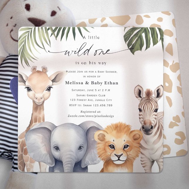 Invitación Un poco salvaje está de camino a Safari Baby Showe (Wild One Safari Baby Animals, Baby BoyShower. A wild One is on Her way, A Cute Baby Shower invite.)