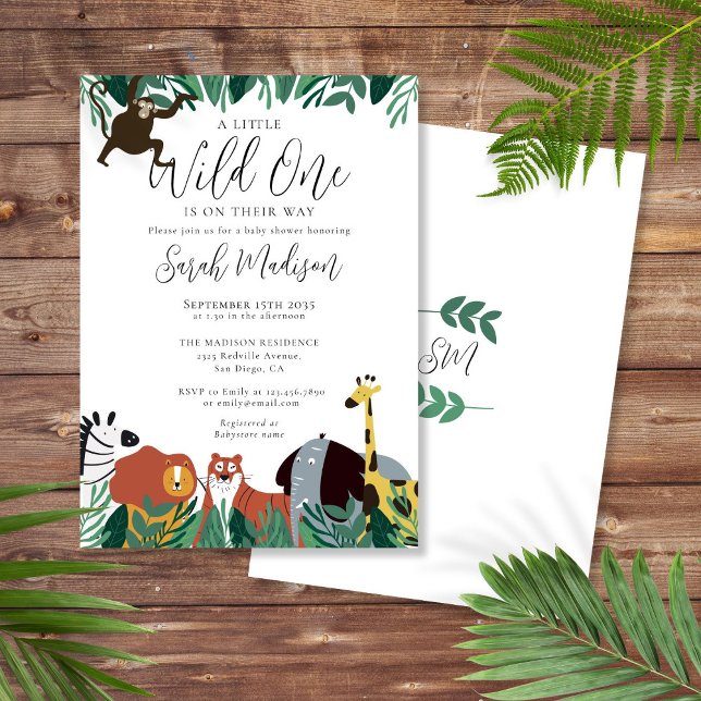 Invitación Un poco salvaje, un Safari Animals Baby Shower (A Little Wild One Safari Animals Baby Shower Invitation)