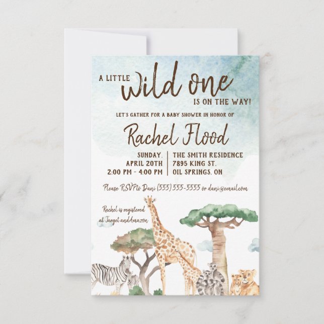 Invitación Un poco salvaje, un Safari Animals Baby Shower (Anverso)