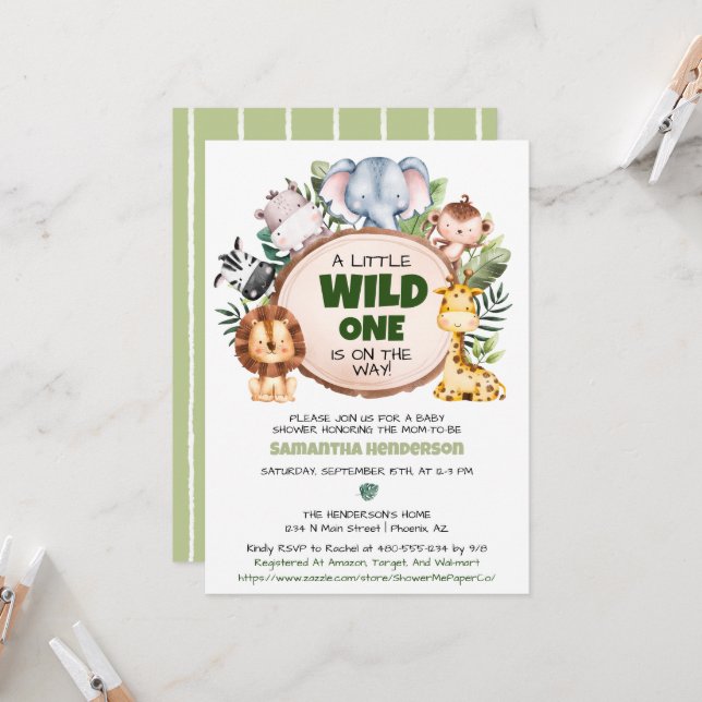Invitación Un poco salvaje un Safari Baby Shower (Anverso/Reverso In Situ)