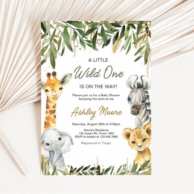 Invitación Un poco salvaje un Safari Baby Shower (Greenery Safari Baby Shower Invitation)