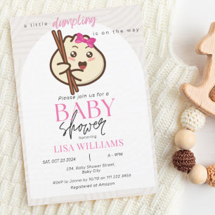 Invitación Un poco tambaleante Chica rosado Bao Asian Baby Sh