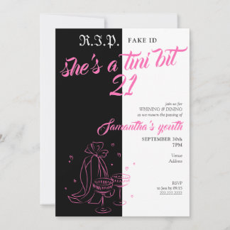 Invitación Un poquito 21 RIP DNI Cumpleaños Rosa Negro