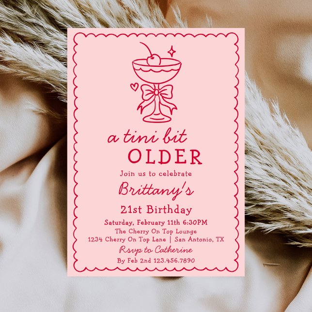 Invitación Un poquito más vieja Martini de cumpleaños rosa ro (Subido por el creador)