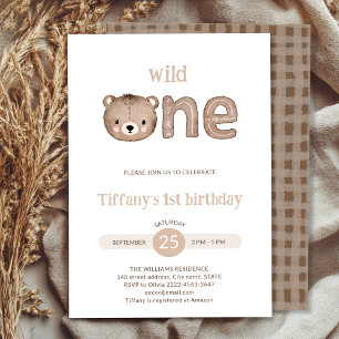 Invitación Un primer cumpleaños de Cute Little Bear silvestre