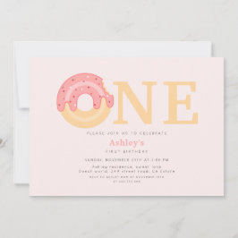 Invitación Un primer cumpleaños de donut rosado lindo