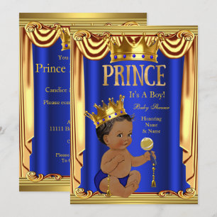 Invitación Un Príncipe Azul Real Baby Shower Niño Dorado Étni