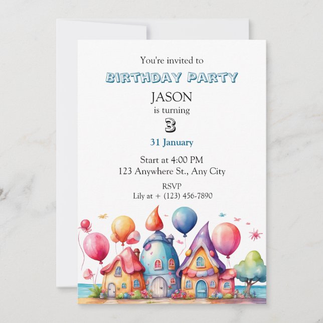 Invitación Un pueblo caprichoso de globos (Anverso)