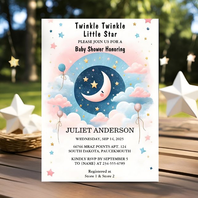 Invitación Un Purpurina Twinkle Twinkle Little Star Baby Show (Subido por el creador)