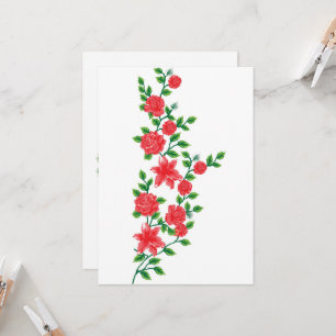 Invitación un ramo de flores rojas sobre un fondo blanco