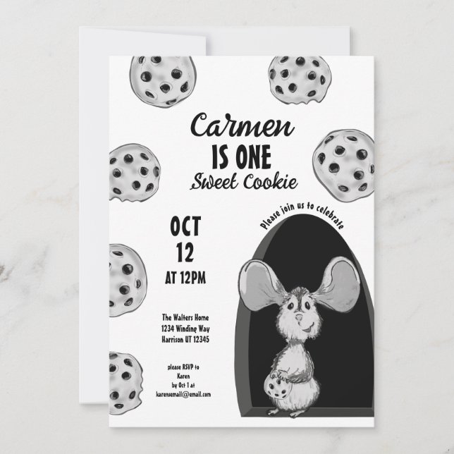 Invitación Un Ratón de Galleta Dulce Primer Cumpleaños (Anverso)