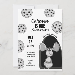 Invitación Un Ratón de Galleta Dulce Primer Cumpleaños