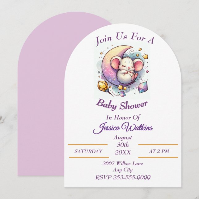 Invitación Un ratón suave durmiendo en un Baby Shower de medi (Anverso / Reverso)
