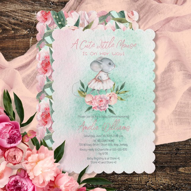 Invitación Un ratoncito lindo está en camino Chica Baby Showe (Subido por el creador)