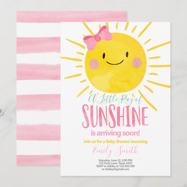 Invitación Un Rayo De La Pequeña Niña Sunshine Rosa Baby Show (Anverso / Reverso)