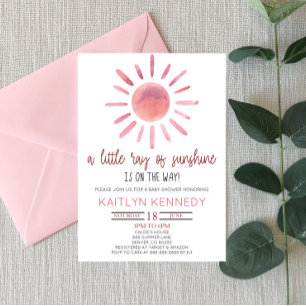 Invitación Un Rayo Pequeño De Sunshine Pink Sun Baby Shower