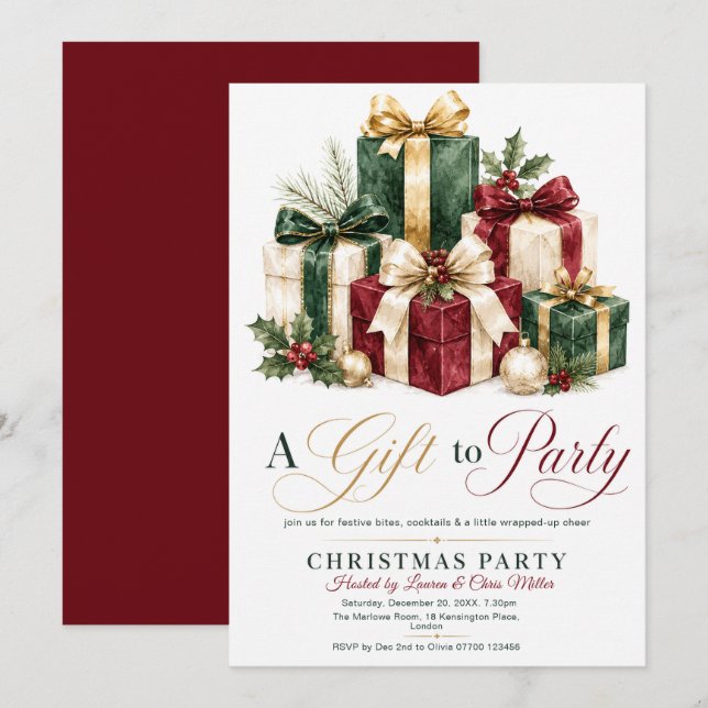 Invitación Un regalo para la fiesta de Navidad (Anverso / Reverso)