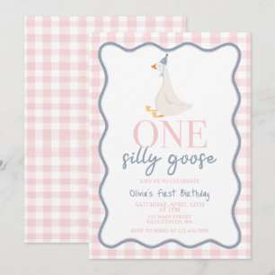 Invitación Un rosa y azul tímidamente ganso