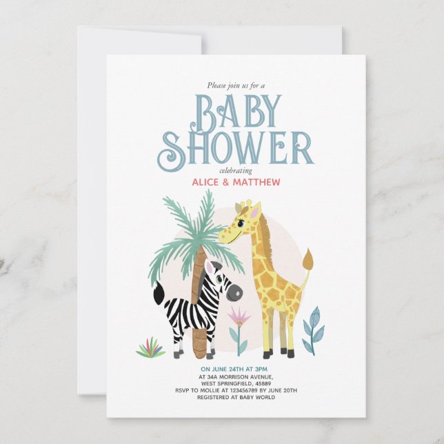 Invitación Un Safari Neutral de Género Cute Baby Shower (Anverso)