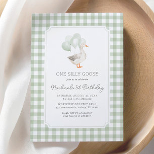Invitación Un Sage groso y tonto, Green Gingham, primer cumpl