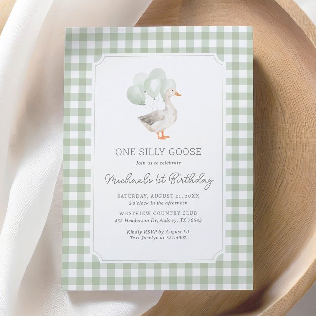Invitación Un Sage groso y tonto, Green Gingham, primer cumpl (Subido por el creador)