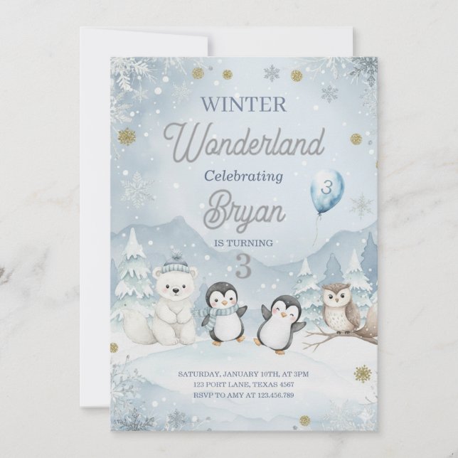 Invitación Un salvaje cumpleaños de Wonderland en invierno (Anverso)
