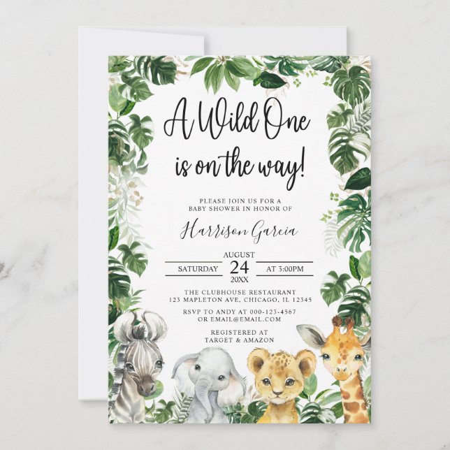 Invitación Un salvaje Safari de la Selva Baby Shower (Anverso)