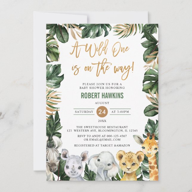 Invitación Un salvaje Safari de la Selva Baby Shower (Anverso)