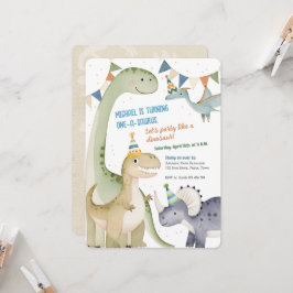 Invitación Un saurus Cute Boy Dinosaurio de cumpleaños 1