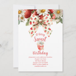Invitación Un segundo cumpleaños de fresa dulce como una baya