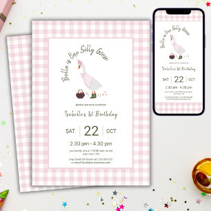 Invitación Un Silly Goose Cumpleaños número 1 de las niñas ro