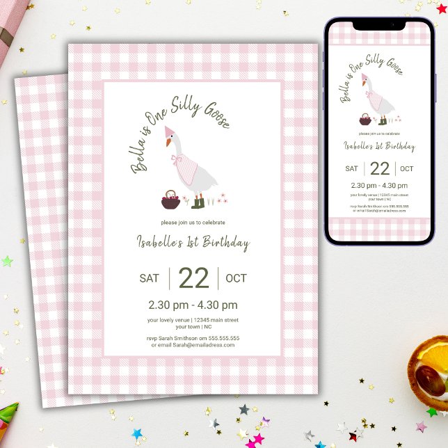 Invitación Un Silly Goose Cumpleaños número 1 de las niñas ro (Subido por el creador)