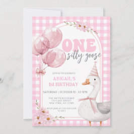 INVITACIÓN UN SILLY GOOSE PINK GINGHAM PRIMER CUMPLEAÑOS