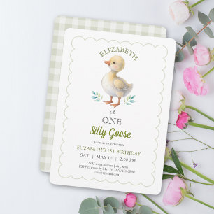 Invitación Un Silvestre Ganso Verde Cuadros Bebé Primer Cumpl