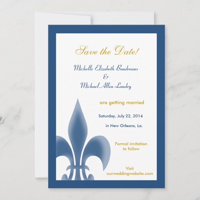 Invitación Un solo flor de lisa salva la fecha (azul oscuro) (Anverso)