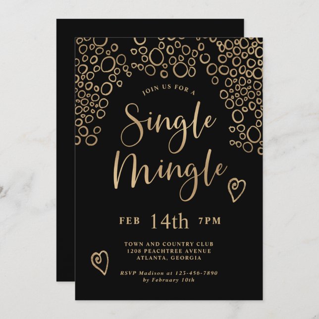Invitación Un solo macho Fiesta de San Valentín negro y oro (Anverso / Reverso)