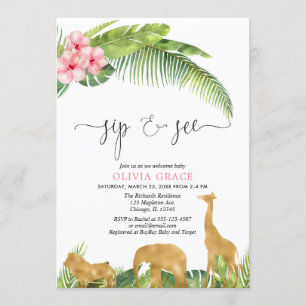 Invitación Un sorbo dorado rosado y ver la jungla de safari c