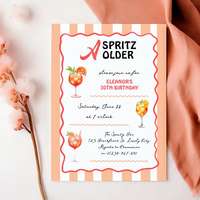 Invitación Un Spritz para cualquier edad Fiesta de Cumpleaños (A Spritz Older - Aperol spritz themed summer cocktail party invitation - editable for any age)
