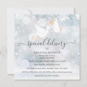 Invitación Un stork de entrega especial Baby Shower de invier