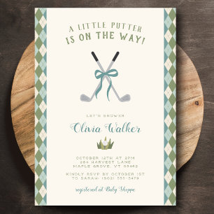 Invitación Un tema de golf Little Putter Preppy azul argyle p