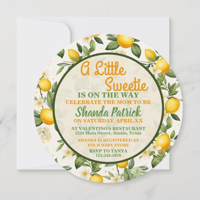 Invitación Un tema de limón dulce para baby shower (Anverso)
