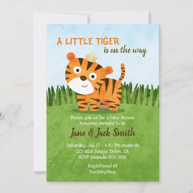 Invitación Un tigre está en camino | Baby Shower (Anverso)