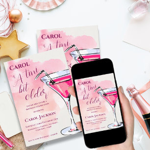 Invitación Un Tini Un Poco Más Antiguo Cóctel Martini Rosa Cu