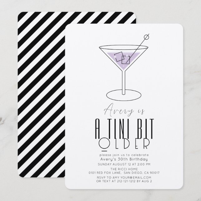Invitación Un Tini Un Poco Más Antiguo Martini Morado Moderno (Anverso / Reverso)