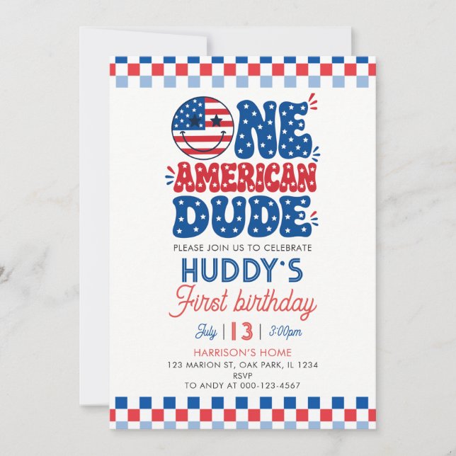 Invitación Un Tipo Americano Cumpleaños 4 De Julio (Anverso)