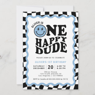 Invitación Un tipo feliz Blue Smile Face Boy primer cumplea