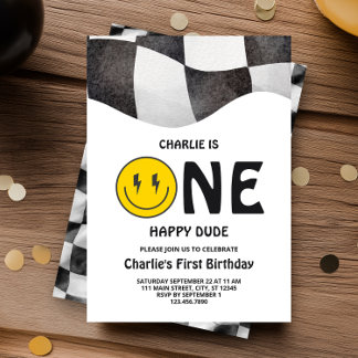 Invitación Un tipo feliz Cara sonriente primera fiesta de cum