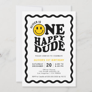 Invitación Un tipo feliz   Cita Happy Face Boy 1er cumpleaños